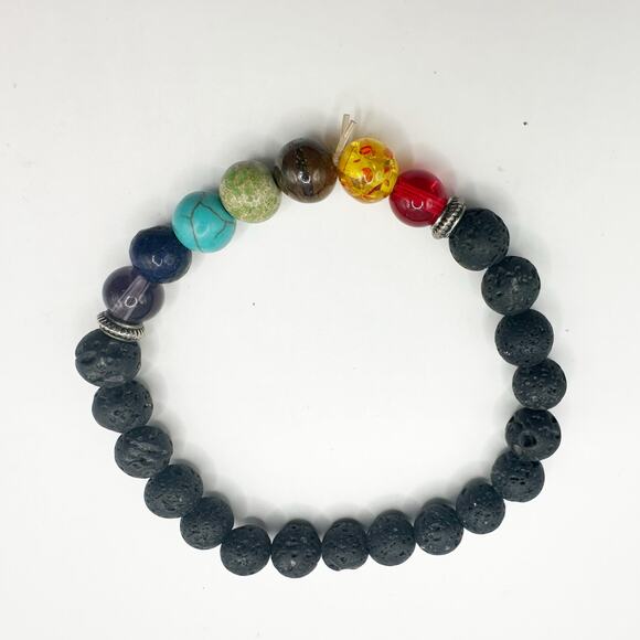 7 Chakra Bracelet Stretch Lava Stone Beads Beaded Boho Inspirational Energy - Picture 3 of 9